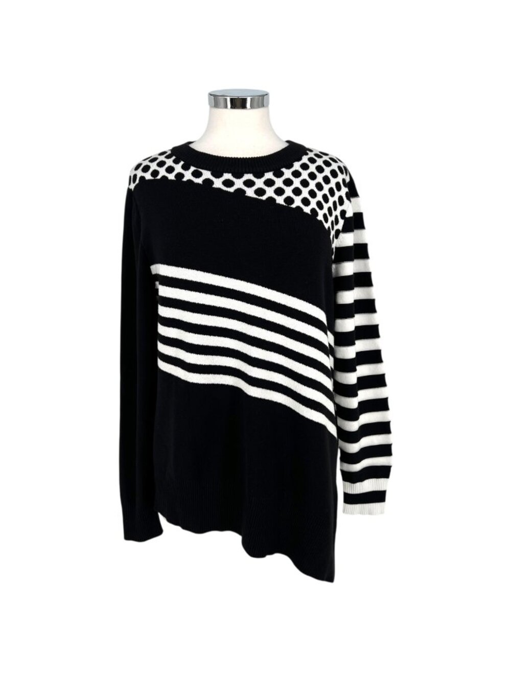 Victor Glemaud Black White Striped Mixed Pattern Maximalist Sweater Size XL